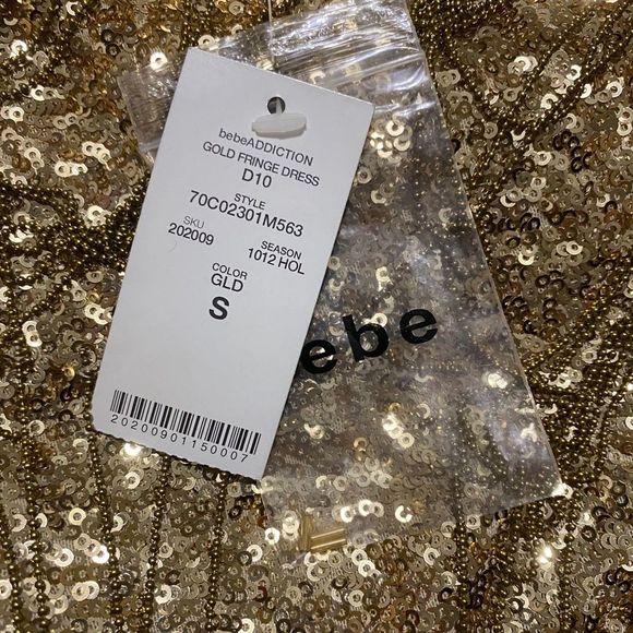 bebe BRAND NEW Gold Fringe One-Shoulder Dress - Picture 4 of 4